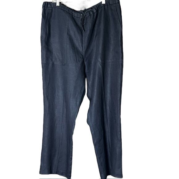 AX ARMANI EXCHANGE DK NAVY BLUE LINEN DRAWSTRING WAIST PANTS L / LARGE 38 - 40 - Picture 1 of 4